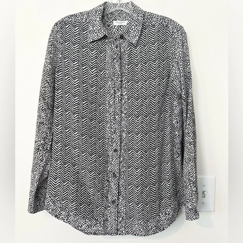Equipment B&W Printed Full Button Silk Blouse S